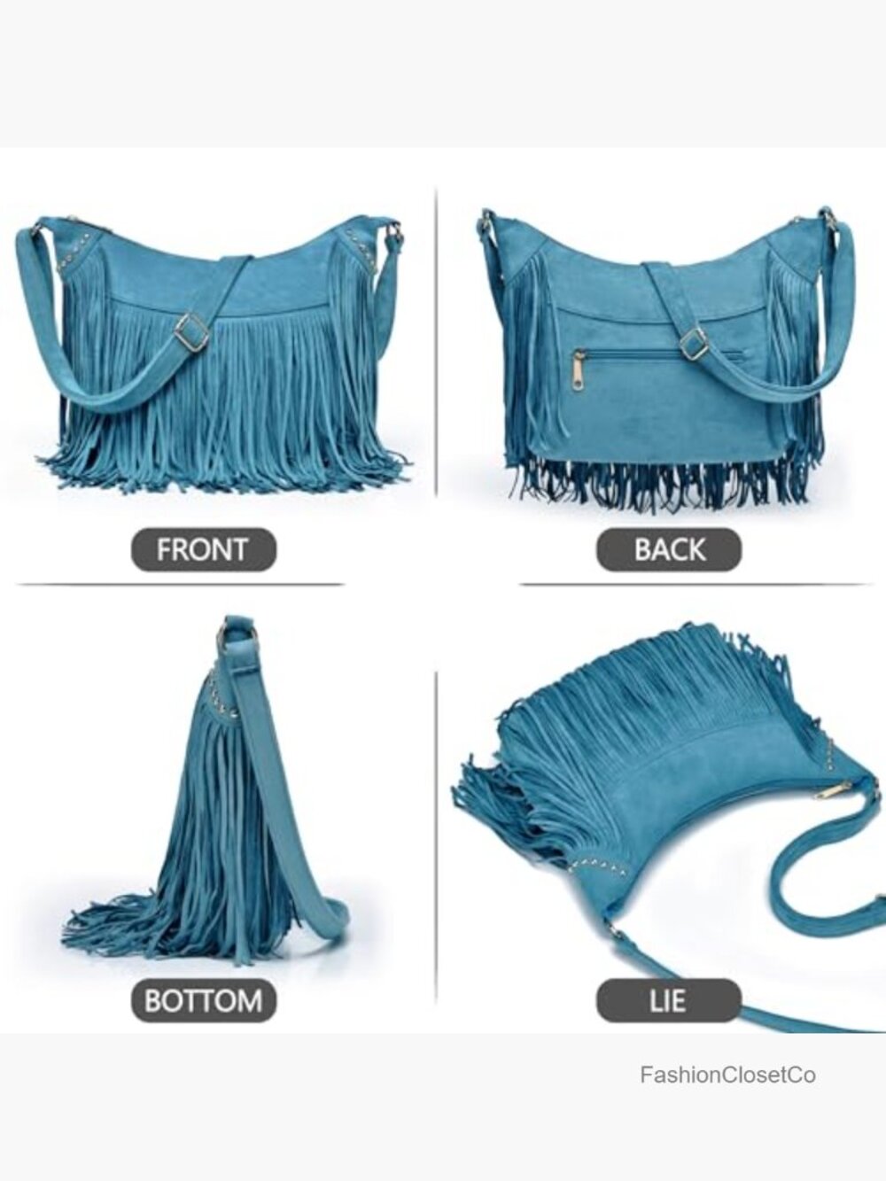 Vintage Suede Fringe Hobo Bag Crossbody Tassel Shoulder Purse - Picture 6 of 7